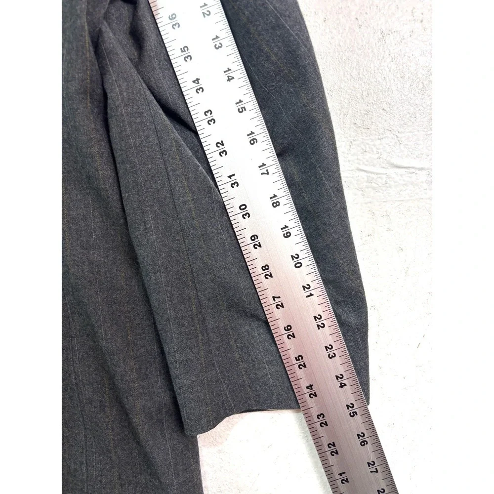 vtg USA Made 46R 40x30 Gray Tan Stipe Flannel Wool 2pc Pant Suit Pleated Cuffed